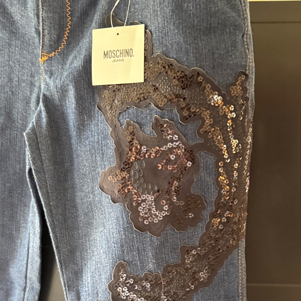 Moschino Embroidered Jeans with Black Sequins Detail.NWT